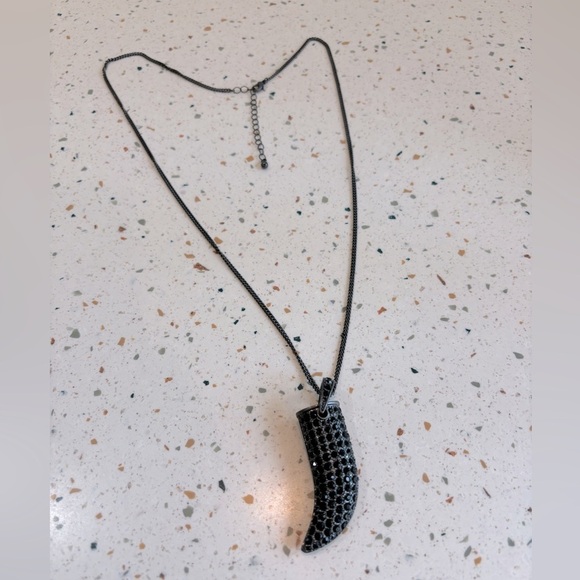 Black Crystal Italian Horn Pendant Necklace - Picture 7 of 8